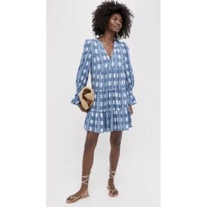 Pomander Place Kenzo Dress Small Blue Ikat Tiered Mini Tuckernuck Boho Swing